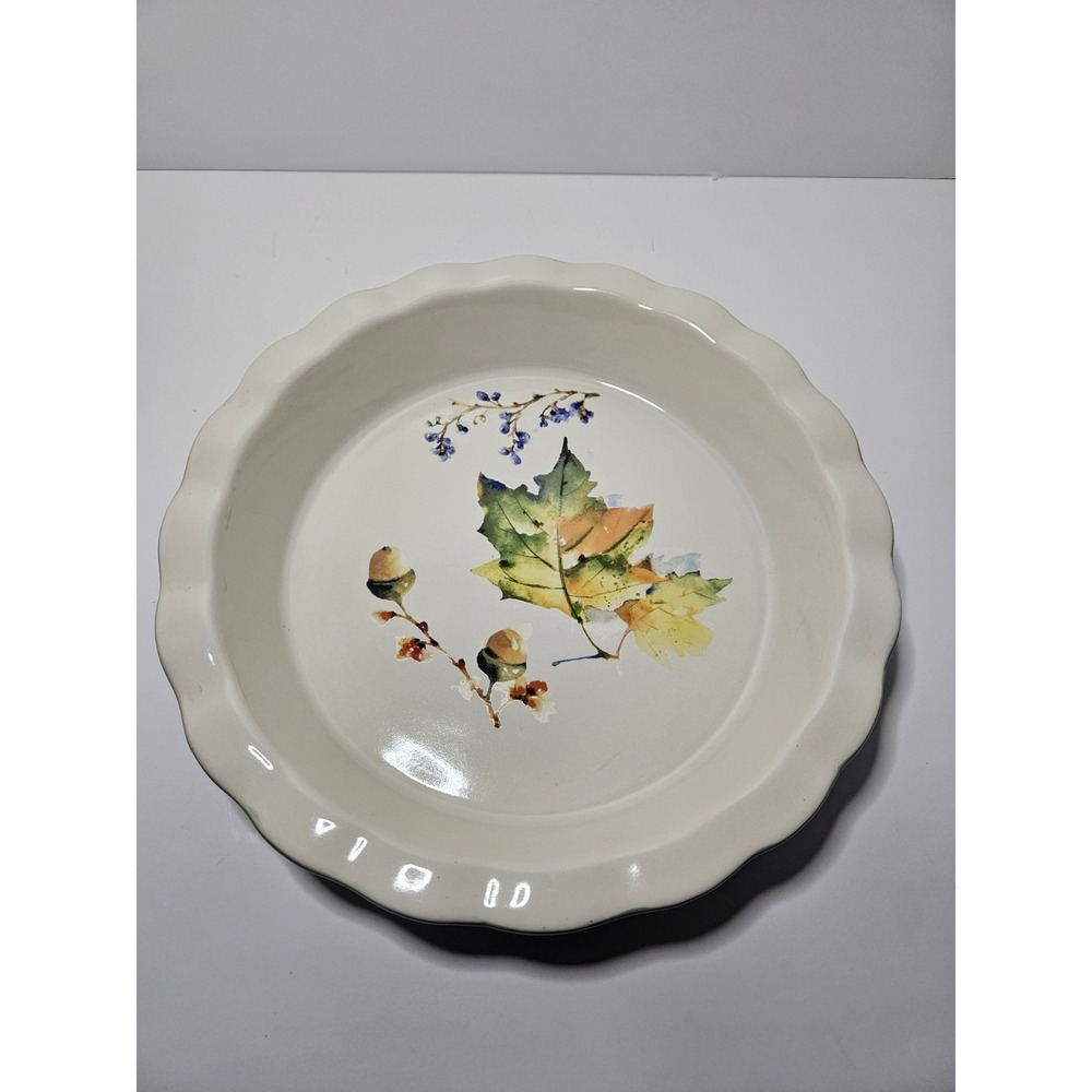 Way to Celebrate Stoneware Ruffled Pie Plate Sage Green Fall Autumn 10.5 inch